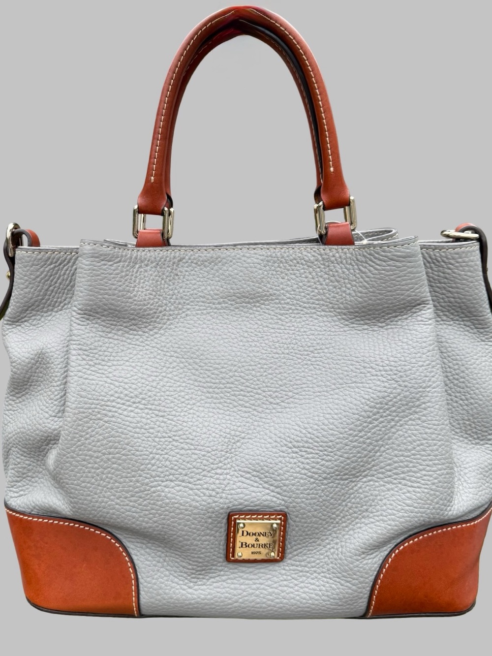 Dooney & Bourke Large Pebble Grain Brenna Satchel in Gray & Cognac